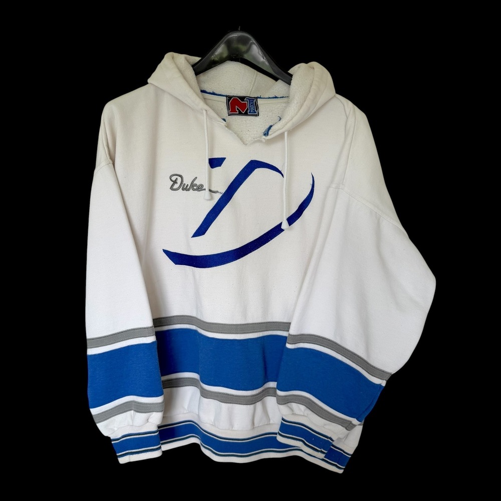 90's Duke Blue Devils Hoodie Distressed White Striped Pullover Sweatshirt L